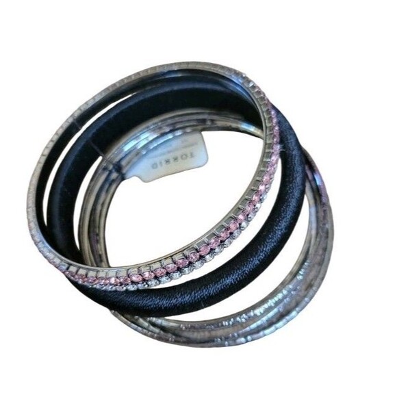 TORRID Plus Sz Black Pink Gun Metal Rhinestone Bangle Bracelet Set New Bracelets - Picture 5 of 6